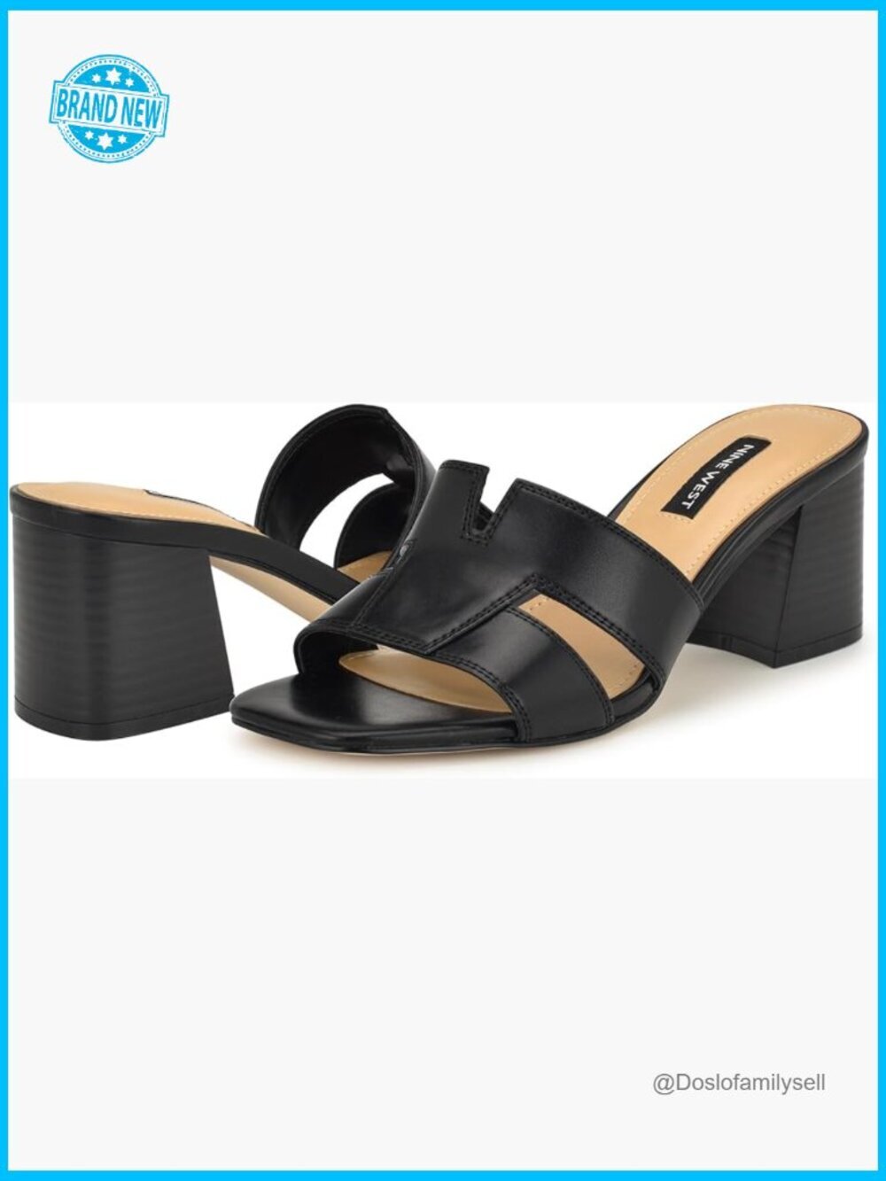 Kitten Heel Square Toe Sandals Slide Lightweight Faux Leather Evening